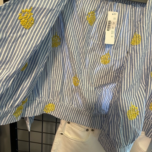 J. Crew Blue and White 3/4 Sleeve Wrap Blouse - Picture 8 of 9